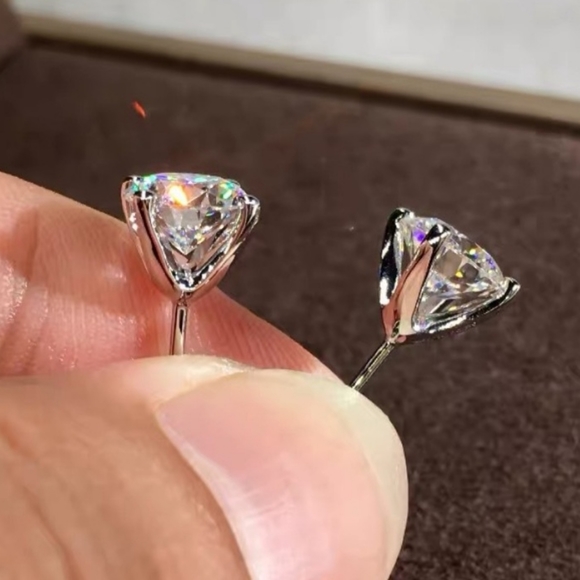 Classic Simulated Diamond Stud, 925 Sterling Post Earring Dipped in Platinum - Picture 6 of 7